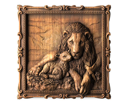 Panel lion with a lamb, 3d models (stl)