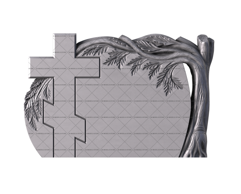 Monument tombstone with cross and birch tree, 3d models (stl)
